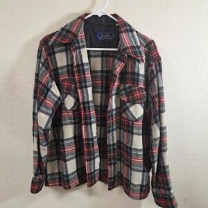 Vintage Smiths Wool Plaid Flannel Shirt XL Red White Blue Machine Washable
